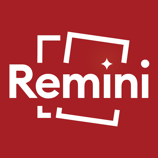 Red Remini logo with “Remini” in white text and white rectangle outlines behind it